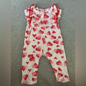 Jessica Simpson 6-9 months white & red hearts baby onesie romper with pockets